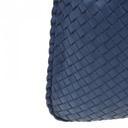 Pre Owned Bottega Veneta Blue Nappa Intrecciato Medium Hobo
