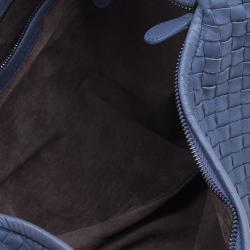 Pre Owned Bottega Veneta Blue Nappa Intrecciato Medium Hobo