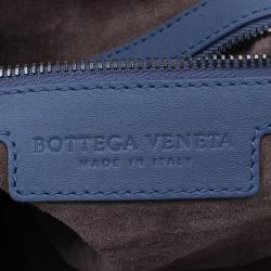 Pre Owned Bottega Veneta Blue Nappa Intrecciato Medium Hobo