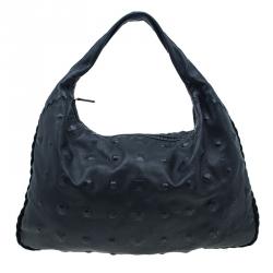Pre Owned Bottega Veneta Black Leather Stud Stamped Hobo Bag