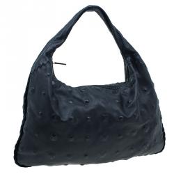 Pre Owned Bottega Veneta Black Leather Stud Stamped Hobo Bag
