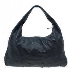 Pre Owned Bottega Veneta Black Leather Stud Stamped Hobo Bag