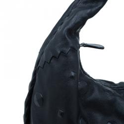 Pre Owned Bottega Veneta Black Leather Stud Stamped Hobo Bag