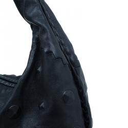 Pre Owned Bottega Veneta Black Leather Stud Stamped Hobo Bag