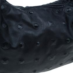 Pre Owned Bottega Veneta Black Leather Stud Stamped Hobo Bag