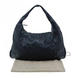Pre Owned Bottega Veneta Black Leather Stud Stamped Hobo Bag