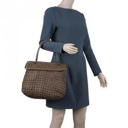 Pre Owned Bottega Veneta Brown Soft Leather Stitch Detail Tote
