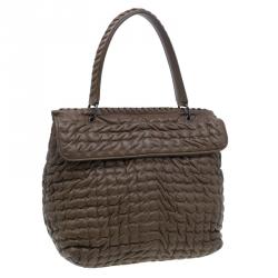 Pre Owned Bottega Veneta Brown Soft Leather Stitch Detail Tote