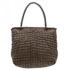 Pre Owned Bottega Veneta Brown Soft Leather Stitch Detail Tote