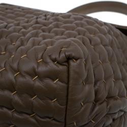 Pre Owned Bottega Veneta Brown Soft Leather Stitch Detail Tote
