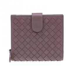 Pre Owned Bottega Veneta Brown Intrecciato Leather Irish Mini Wallet