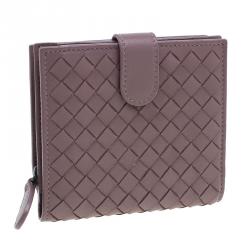 Pre Owned Bottega Veneta Brown Intrecciato Leather Irish Mini Wallet