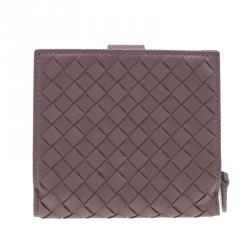 Pre Owned Bottega Veneta Brown Intrecciato Leather Irish Mini Wallet