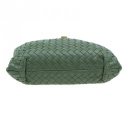 Pre Owned Bottega Veneta Olive Green Leather Woven Small Capri Tote Bag