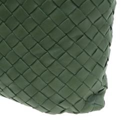 Pre Owned Bottega Veneta Olive Green Leather Woven Small Capri Tote Bag