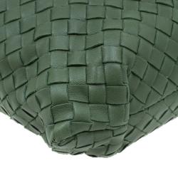 Pre Owned Bottega Veneta Olive Green Leather Woven Small Capri Tote Bag