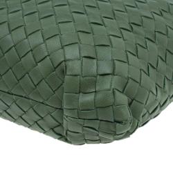 Pre Owned Bottega Veneta Olive Green Leather Woven Small Capri Tote Bag
