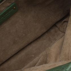 Pre Owned Bottega Veneta Olive Green Leather Woven Small Capri Tote Bag