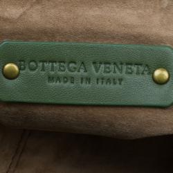 Pre Owned Bottega Veneta Olive Green Leather Woven Small Capri Tote Bag