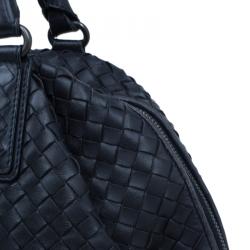 Pre Owned Bottega Veneta Dark Blue Woven Leather Large Convertible Tote Bag