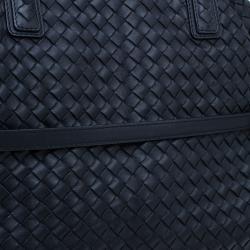 Pre Owned Bottega Veneta Dark Blue Woven Leather Large Convertible Tote Bag