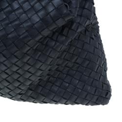 Pre Owned Bottega Veneta Dark Blue Woven Leather Large Convertible Tote Bag