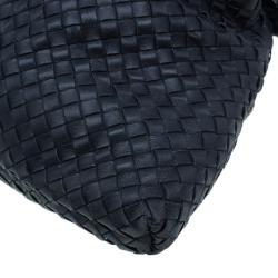 Pre Owned Bottega Veneta Dark Blue Woven Leather Large Convertible Tote Bag
