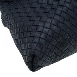 Pre Owned Bottega Veneta Dark Blue Woven Leather Large Convertible Tote Bag