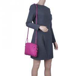 Pre Owned Bottega Veneta Pink Intrecciato Woven Leather Crossbody Bag