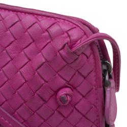 Pre Owned Bottega Veneta Pink Intrecciato Woven Leather Crossbody Bag