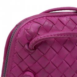 Pre Owned Bottega Veneta Pink Intrecciato Woven Leather Crossbody Bag