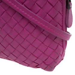 Pre Owned Bottega Veneta Pink Intrecciato Woven Leather Crossbody Bag