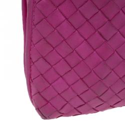 Pre Owned Bottega Veneta Pink Intrecciato Woven Leather Crossbody Bag