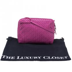 Pre Owned Bottega Veneta Pink Intrecciato Woven Leather Crossbody Bag