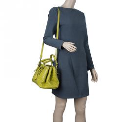Pre Owned Bottega Veneta Lime Green Intrecciato Woven Leather Small Roma Tote Bag