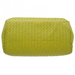 Pre Owned Bottega Veneta Lime Green Intrecciato Woven Leather Small Roma Tote Bag