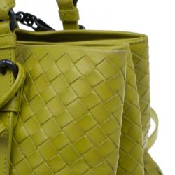 Pre Owned Bottega Veneta Lime Green Intrecciato Woven Leather Small Roma Tote Bag