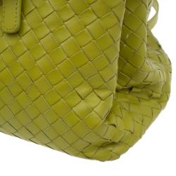 Pre Owned Bottega Veneta Lime Green Intrecciato Woven Leather Small Roma Tote Bag