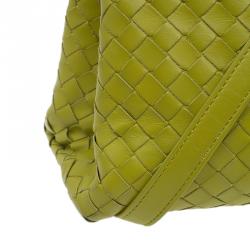 Pre Owned Bottega Veneta Lime Green Intrecciato Woven Leather Small Roma Tote Bag
