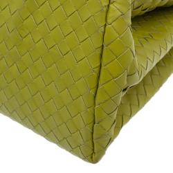Pre Owned Bottega Veneta Lime Green Intrecciato Woven Leather Small Roma Tote Bag