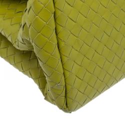 Pre Owned Bottega Veneta Lime Green Intrecciato Woven Leather Small Roma Tote Bag
