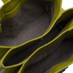 Pre Owned Bottega Veneta Lime Green Intrecciato Woven Leather Small Roma Tote Bag