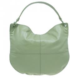 Pre Owned Bottega Veneta Mela Green Leather Woven Handle Hobo Bag