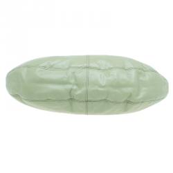 Pre Owned Bottega Veneta Mela Green Leather Woven Handle Hobo Bag