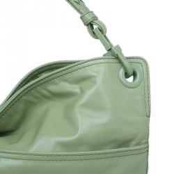 Pre Owned Bottega Veneta Mela Green Leather Woven Handle Hobo Bag