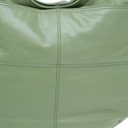 Pre Owned Bottega Veneta Mela Green Leather Woven Handle Hobo Bag