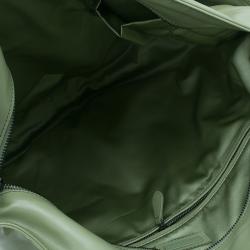 Pre Owned Bottega Veneta Mela Green Leather Woven Handle Hobo Bag