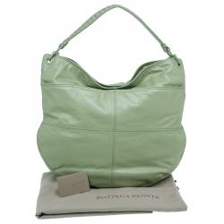 Pre Owned Bottega Veneta Mela Green Leather Woven Handle Hobo Bag