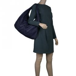 Pre Owned Bottega Veneta Purple Intrecciato Leather Maxi Pleated Veneta Hobo Bag