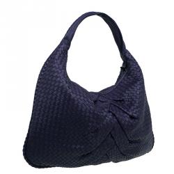 Pre Owned Bottega Veneta Purple Intrecciato Leather Maxi Pleated Veneta Hobo Bag